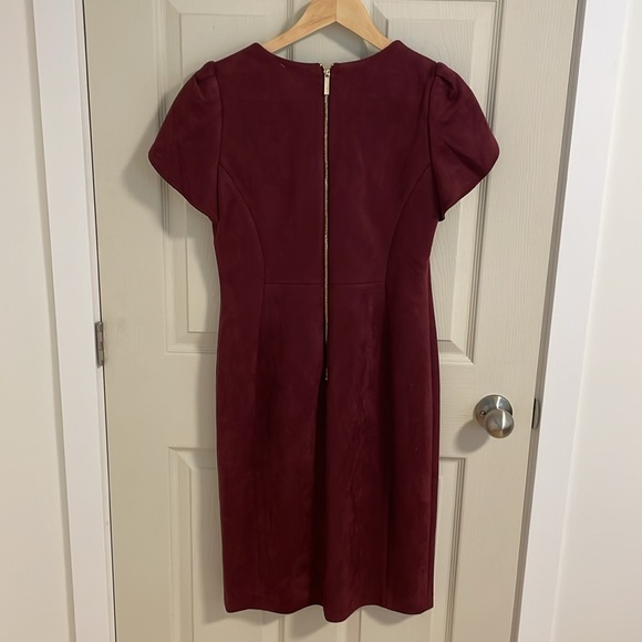 Calvin Klein | Burgundy Suede Tulip Sleeve Dress - Picture 6 of 8